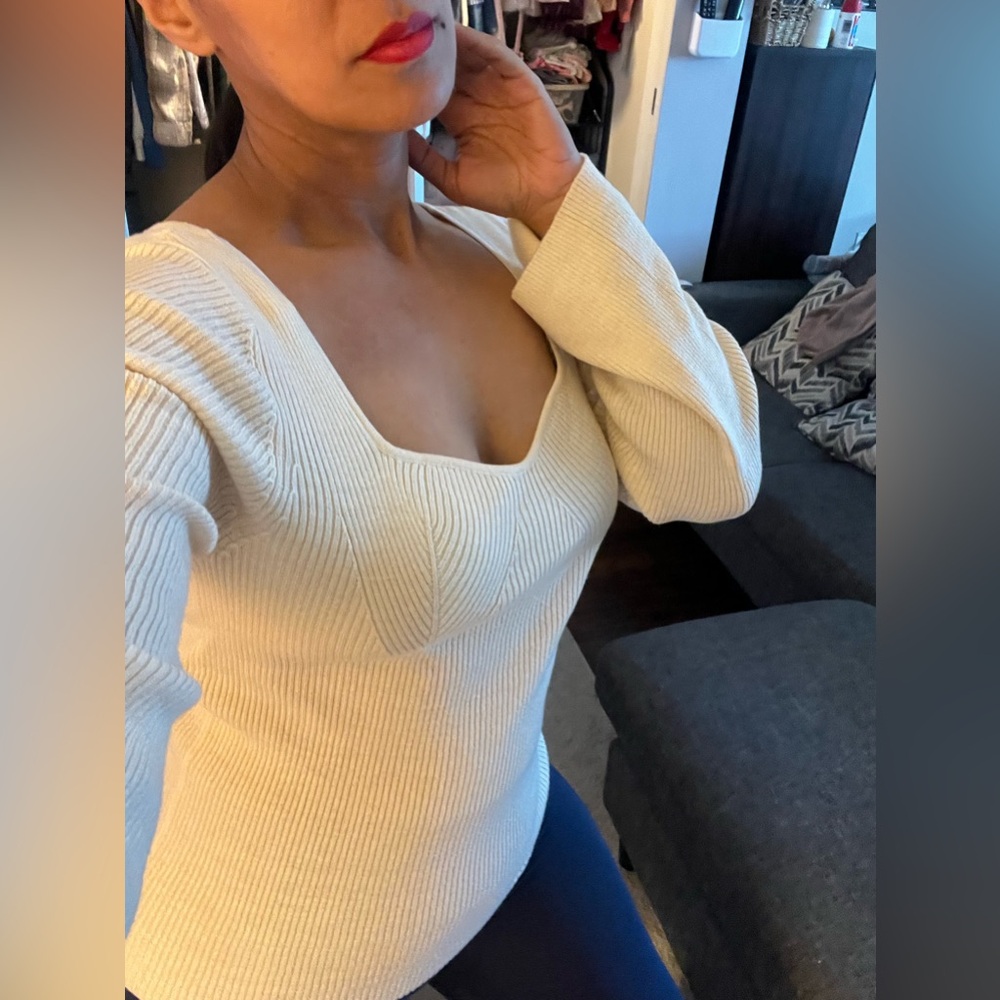 Cream Long Sleeve Knit Top